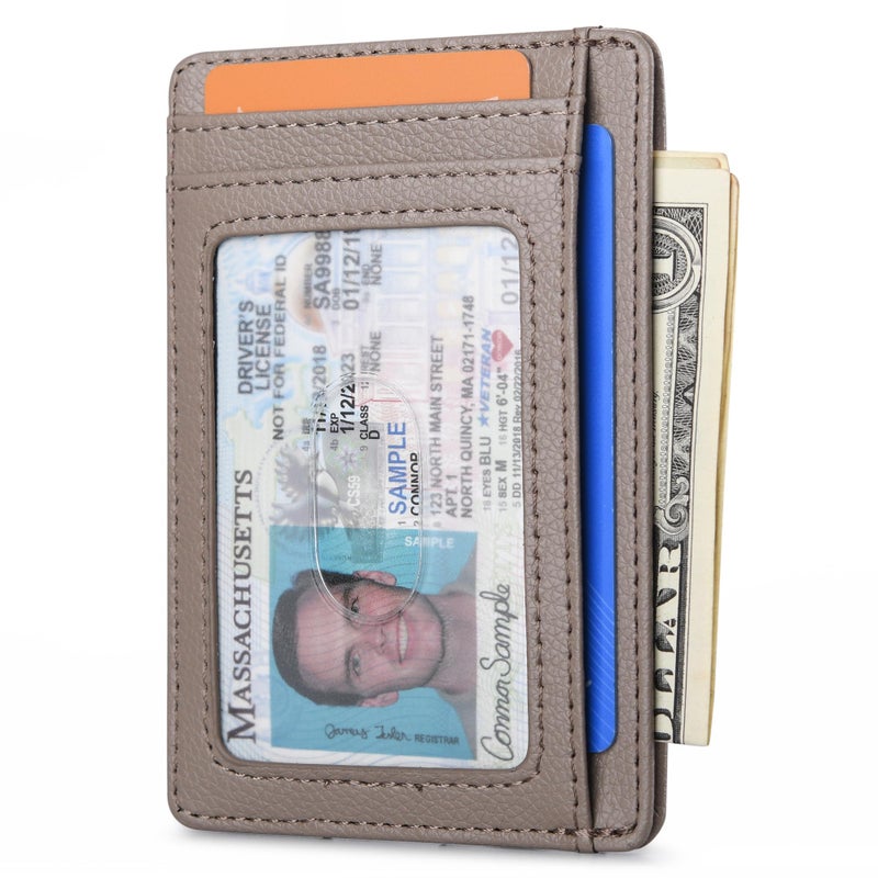 Buffway محفظة جلدية رفيعة وعصرية لحجب RFID للرجال والنساء - لون خيكي ليتشي - Image 2